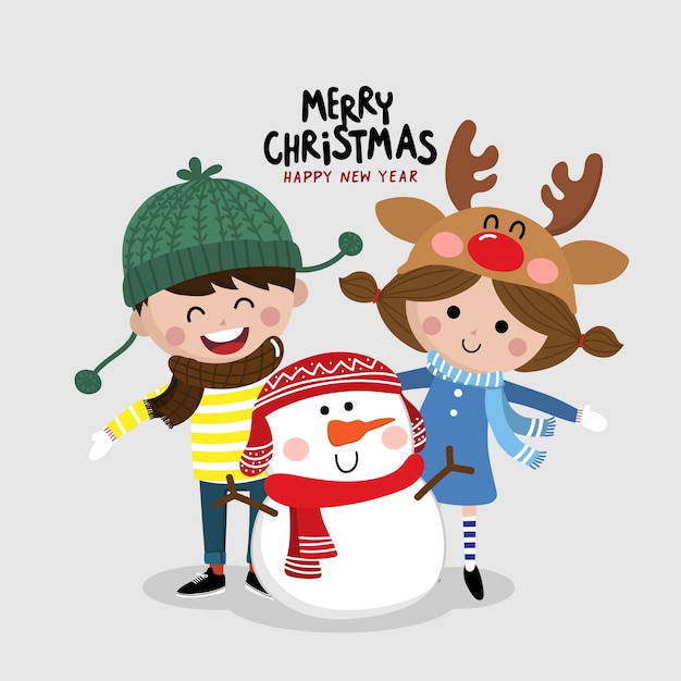 Feliz, crianças, e, boneco neve, em, natal
