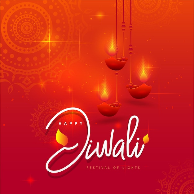 Feliz design de fundo do festival diwali com ilustração de lâmpadas penduradas brilhantes