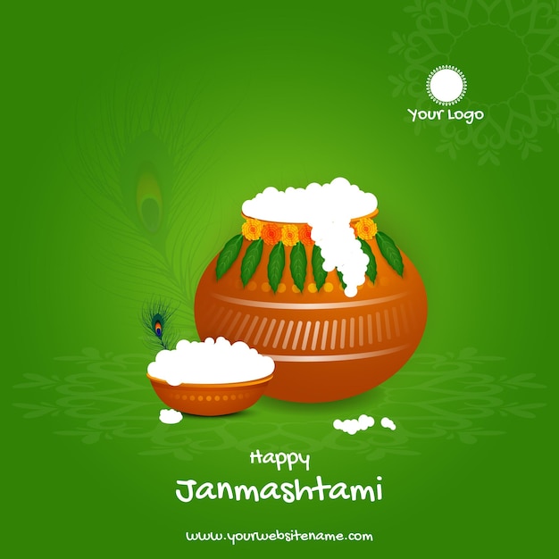 Feliz design de postagem de mídia social de janmashtami