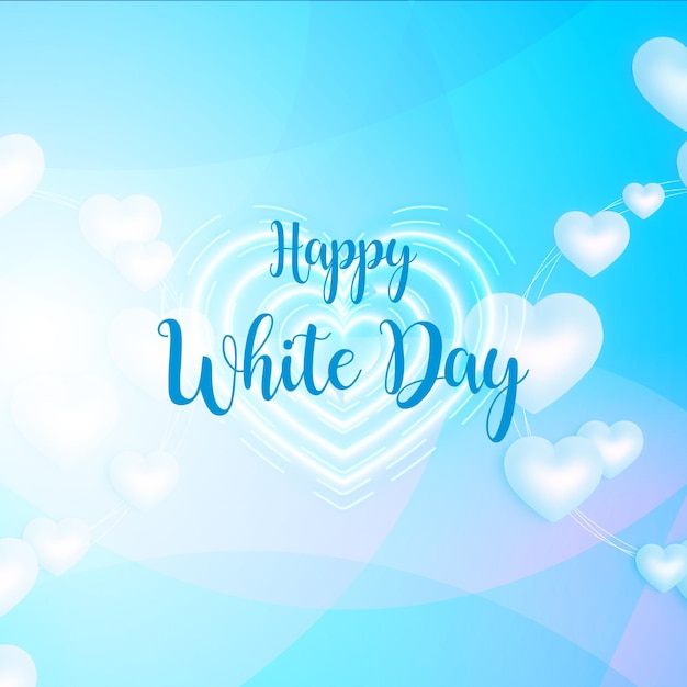 Feliz dia branco saudações corações brancos fundo azul banner de design de mídia social