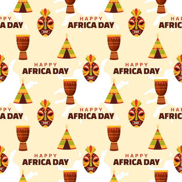 Feliz dia da áfrica ilustração de padrão sem costura com decoração de figuras tribais africanas de cultura
