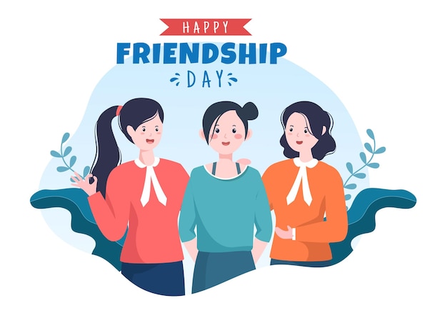 Feliz dia da amizade ilustração de desenho animado bonito com meninos e meninas
