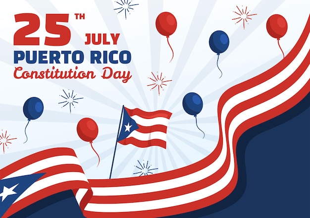 Vetor feliz dia da constituição de porto rico ilustração vetorial com bandeira em modelos de plano de fundo