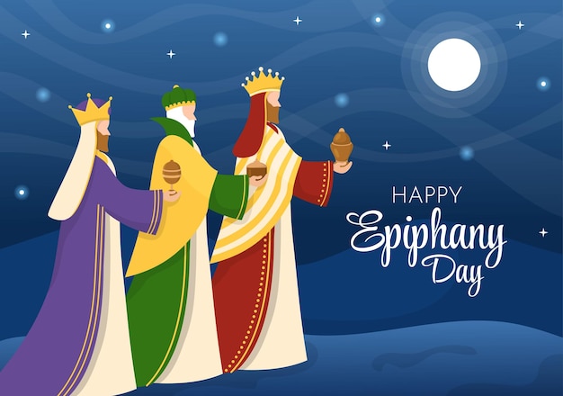 Feliz dia da epifania modelo desenhado à mão desenhos animados ilustração plana design de festival cristão