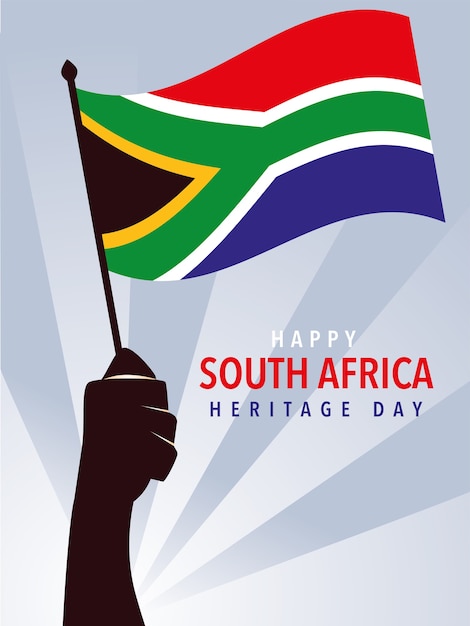 Feliz dia da herança sul-africana, mãos segurando a bandeira da ilustração da África do Sul