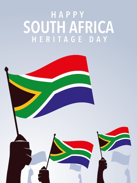 Feliz dia da herança sul-africana, mãos segurando bandeiras da ilustração da África do Sul