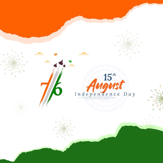 Feliz Dia da Independência da Índia cor de fundo laranja e verde da água design de postagem de mídia social