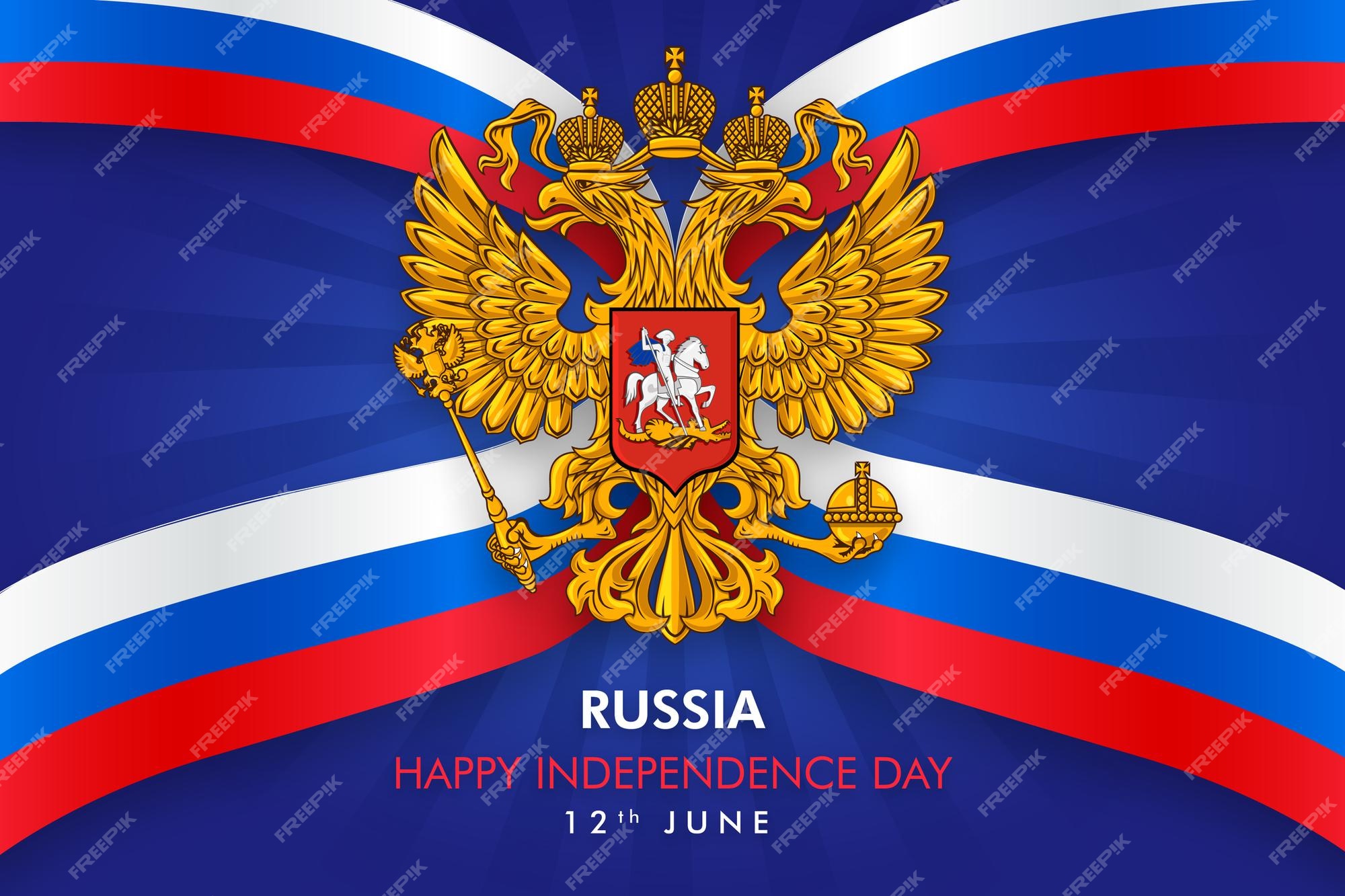 Feliz dia da independência da rússia com o emblema da federação