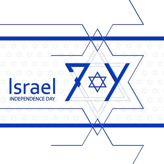 Feliz dia da independência de cartão de Israel com estilo de corte de papel azul sobre fundo de cor branca para festivo aniversário nacional de 74 anos de tradução de Israel Feliz dia da independência de Israel