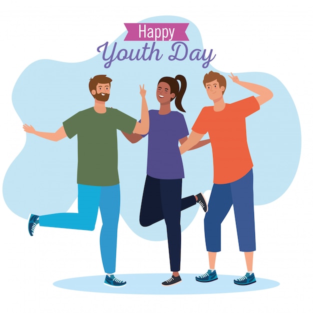 Feliz dia da juventude, grupo de pessoas adolescentes, juntos para comemorar o dia da juventude