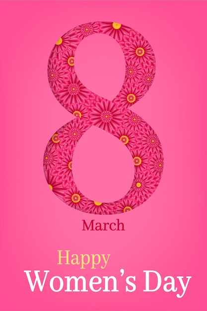 Feliz dia da mulher cartão dia internacional da mulher 8 de março decorado com flores cor de rosa