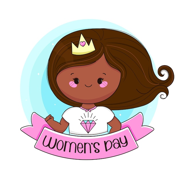 Vetor feliz dia da mulher, princesa cutepower, ilustração vector.