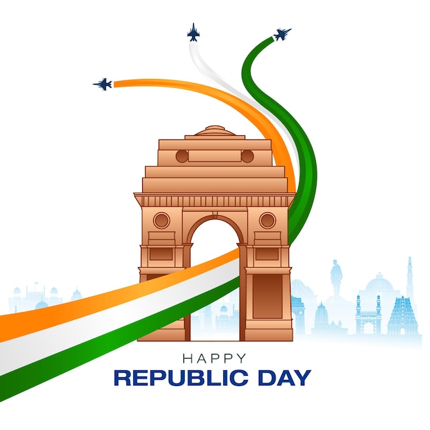 Vetor feliz dia da república, 26 de janeiro, trio de cores da bandeira indiana