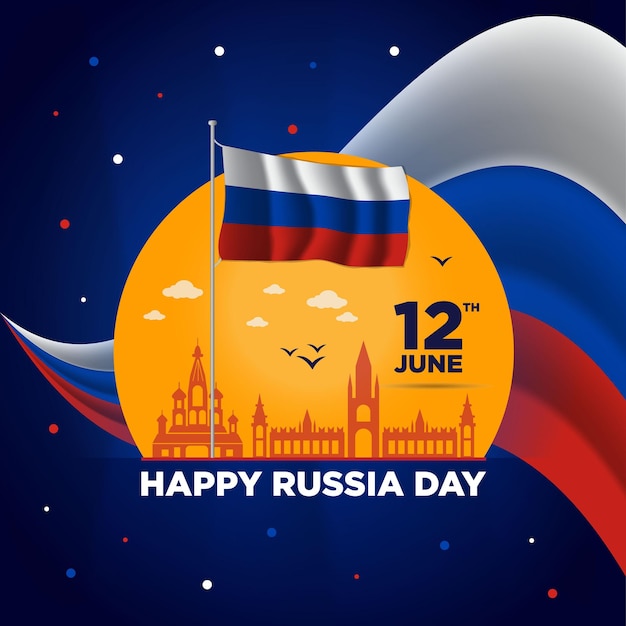 Feliz dia da rússia social media post design dia nacional da rússia banner bandeira russa vector