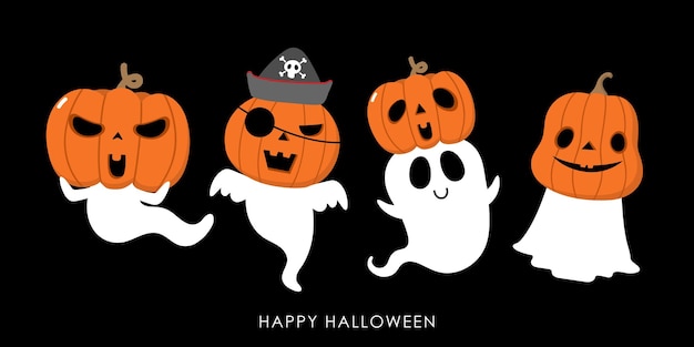feliz dia das bruxas com fantasmas assustadores fofos e abóbora assustadora