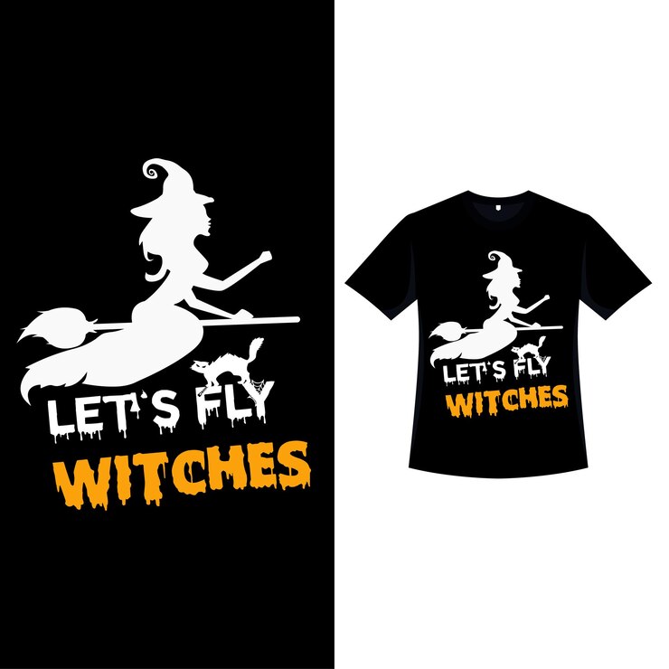 Vetor feliz dia das bruxas design de camiseta de cor retrô para mulheres com tipografia design de moda de dia das bruxas com uma bruxa voadora um gato e caligrafia design de camiseta de cor vintage assustador para evento de halloween