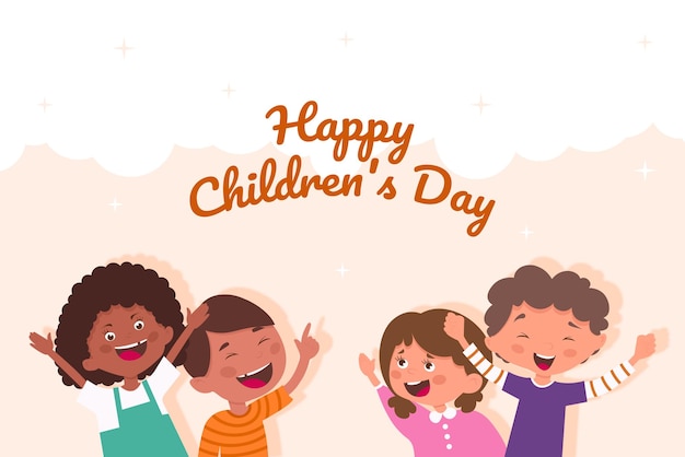 Feliz dia das crianças com design de desenhos animados de meninos e meninas