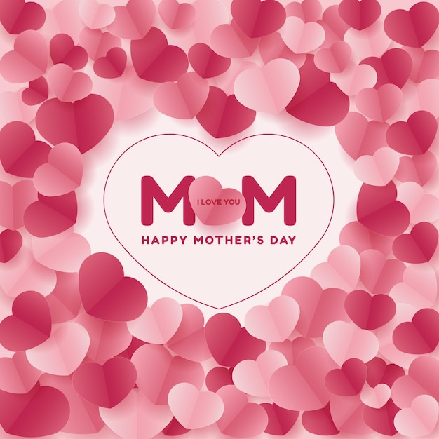 Feliz dia das mães banner com um fundo rosa suave polvilhado com símbolos de origami em forma de coração em vários tons de rosa adequado para cartazes de anúncios de moda panfletos cartões e sites