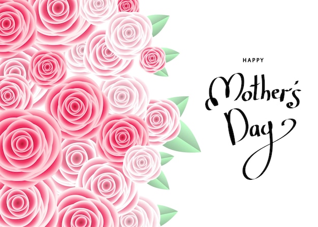 Feliz dia das mães cartão com letras rosas flores para banners cartazes voucher desconto venda modelo de anúncio de fundo floral Vector