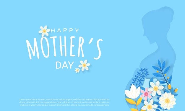 Vetor feliz dia das mães cartão design com flor e letra de tipografia sobre fundo azul. celebração