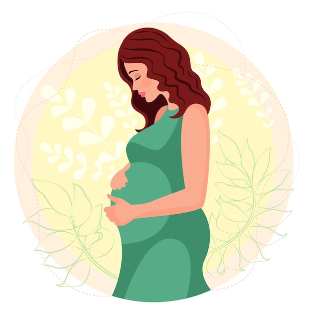Feliz dia das mães Cartão postal A menina grávida abraça a barriga Ilustração de maternidade feliz