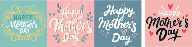 Vetor feliz dia das mães coleção de banner de texto arte vetorial desenhada à mão