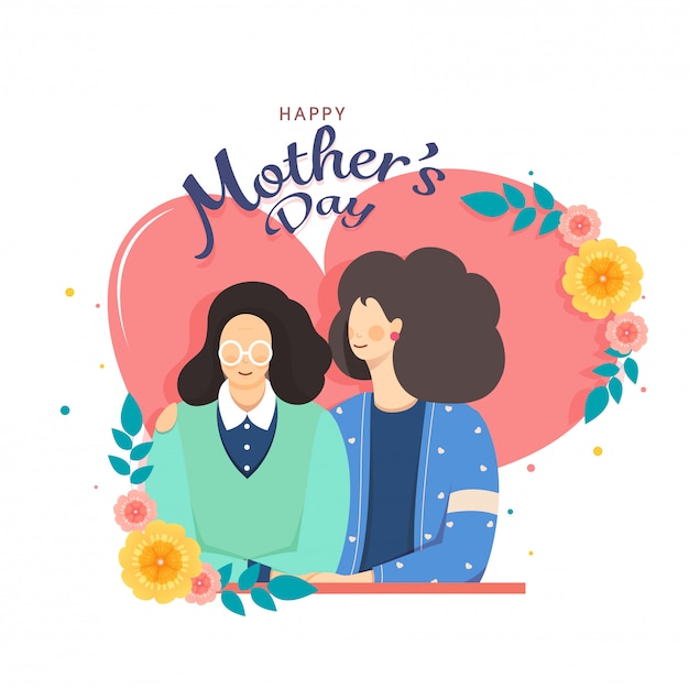 Vetor feliz dia das mães conceito com ilustração de uma jovem garota segurando sua mãe.