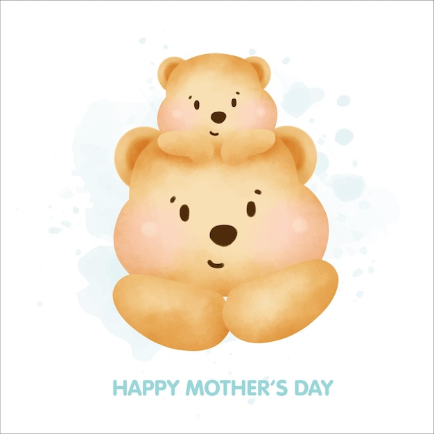 Feliz dia das mães fofo urso de pelúcia e seu bebê.