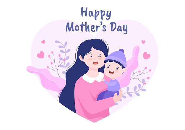 Feliz dia das mães ilustração Design plano. Mãe segurando o bebê ou com seus filhos, que é comemorado em 22 de dezembro para cartão de felicitações e pôster