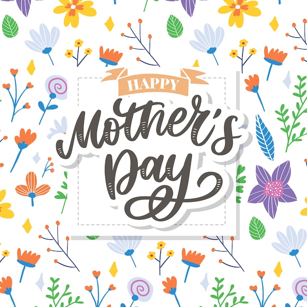 Feliz dia das mães letras. Ilustração de caligrafia artesanal. Cartão de dia das mães com flores