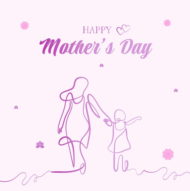 Feliz Dia das Mães Linha de Arte Design Template Mídia Social Instagram Post Ilustração vetorial