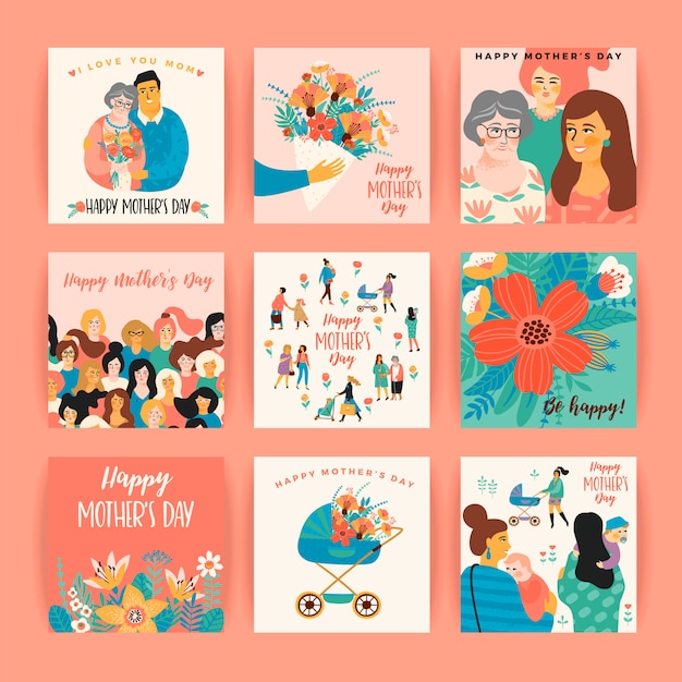 Feliz Dia das Mães. Modelos de vetor para cartão, cartaz, banner e outro uso.