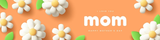 Feliz dia das mães moderno banner design 3d ilustração vetorial