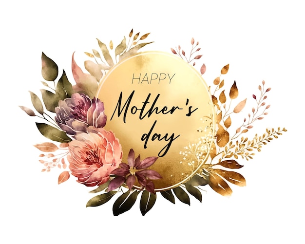 Feliz dia das mães moldura em aquarela com flores vintage para o feriado cartazes de convite de papel de parede brochura voucher menu de desconto
