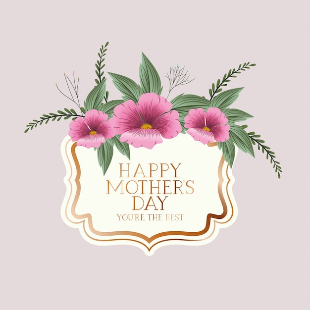 Feliz dia das mães moldura quadrada vitoriana com flores