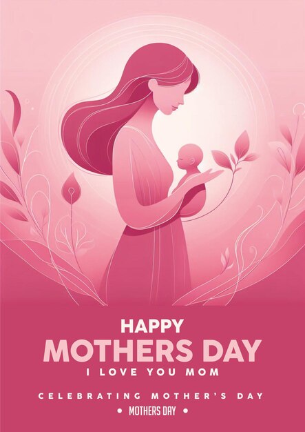 Feliz Dia das Mães Poster de saudação Desenho de cartão de presente Dia da Mãe Amor Celebração Convidado