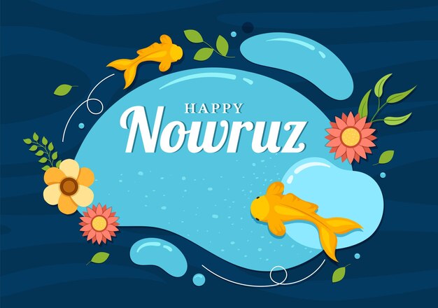 Feliz dia de nowruz ou ilustração de ano novo iraniano em modelos desenhados à mão de desenhos animados planos