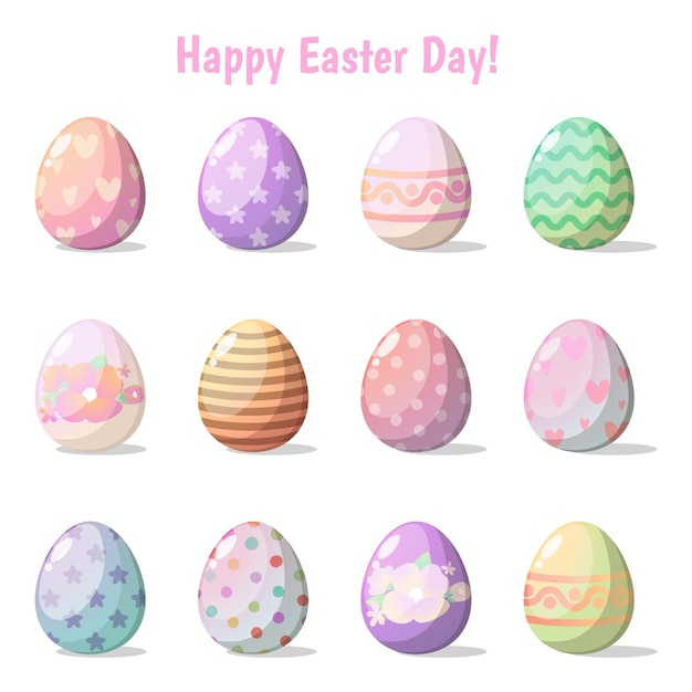 Feliz dia de páscoa com um conjunto de ovos de páscua com diferentes texturas vector