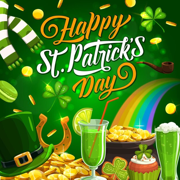 Feliz dia de patricks trevo de cerveja verde irlandês