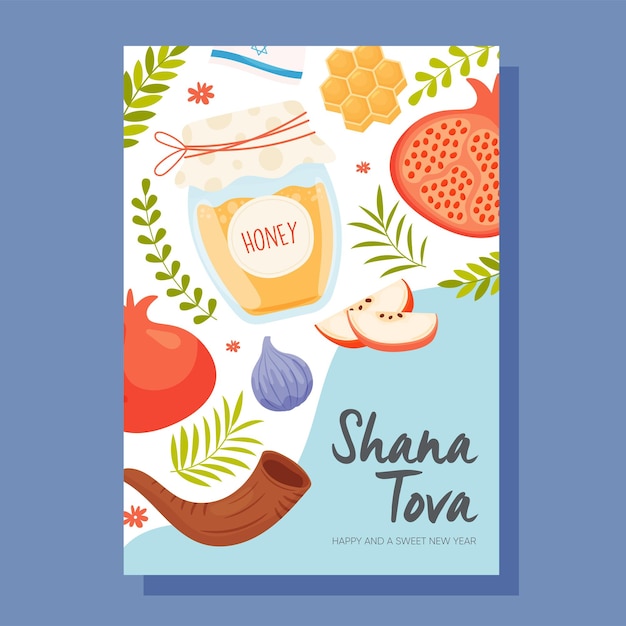 Feliz dia de rosh hashaná shana tova cartão ilustração vetorial