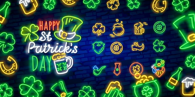 Feliz dia de são patrício em estilo neon