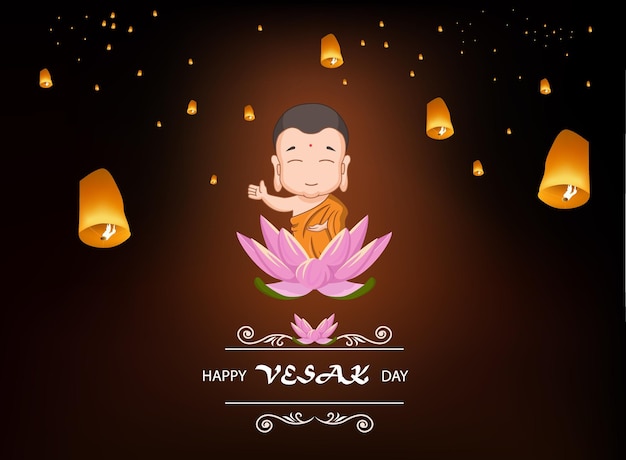 Feliz dia de vesak com o senhor de desenho animado buda