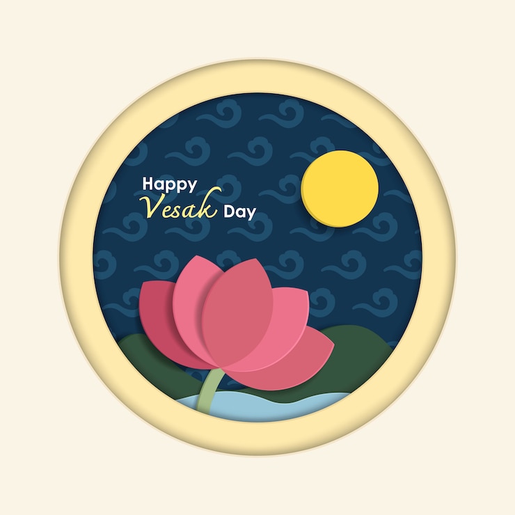 Feliz dia de Vesak em corte de papel