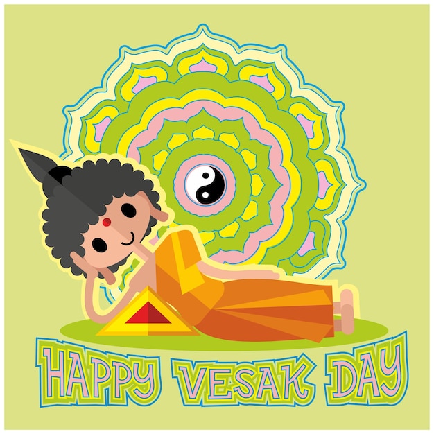 Vetor feliz dia de vesak ilustração plana de buda bonito