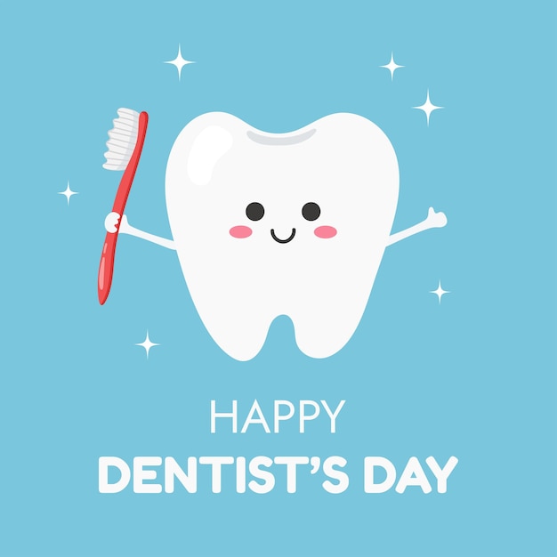 Feliz dia do dentista Cartão de saudação com ilustração vetorial de dente bonito