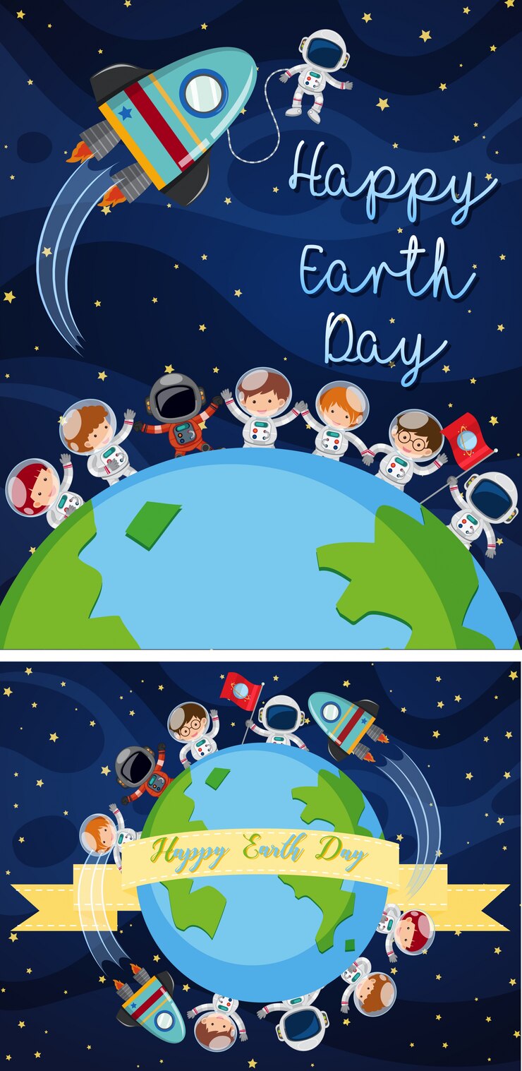 Vetor feliz dia do dia da terra com crianças no espaço