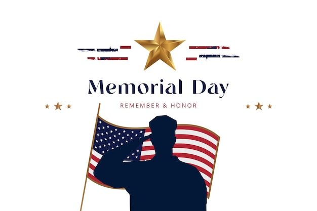 Feliz dia do memorial cartão com bandeira e silhueta de soldados Evento de feriado nacional americano Ilustração vetorial plana EPS10