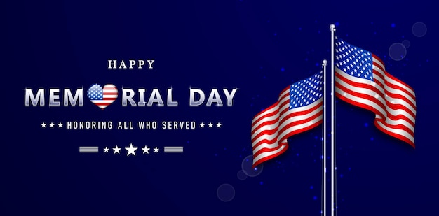 Feliz dia do memorial com fundos de bandeiras de dois países americanos para cartaz e sinal de banner do site