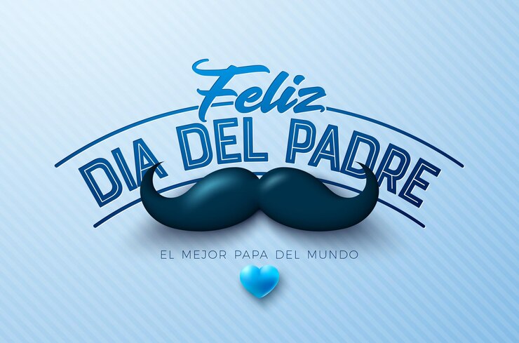 Vetor feliz dia do pai desenho de cartão de saudação com bigode e coração feliz dia del padre língua espanhola