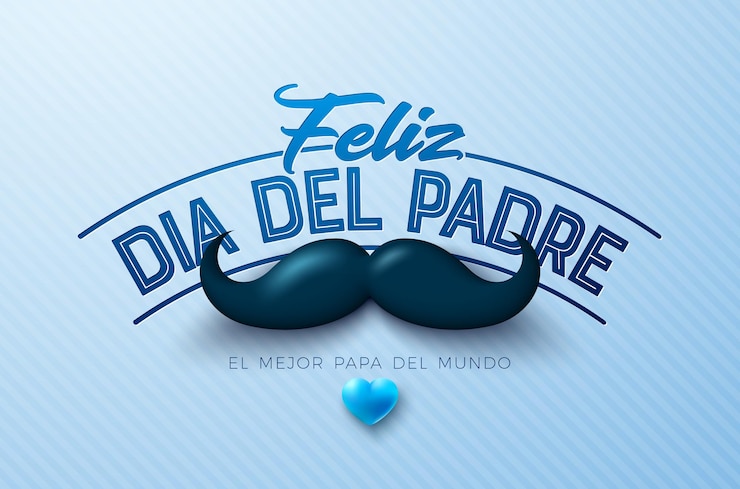 Vetor feliz dia do pai desenho de cartão de saudação com bigode e coração feliz dia del padre língua espanhola